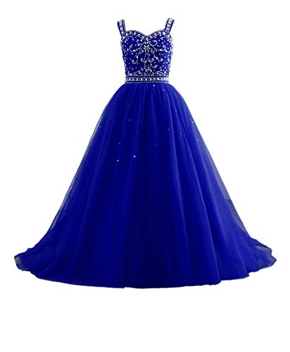Girls Lace Pageant Party Dress Wedding Flower Girl Maxi Ball Gowns Flower A Line Birthday Dance Prom Evening Tulle Floor Length Skirt Royal Blue-C-14