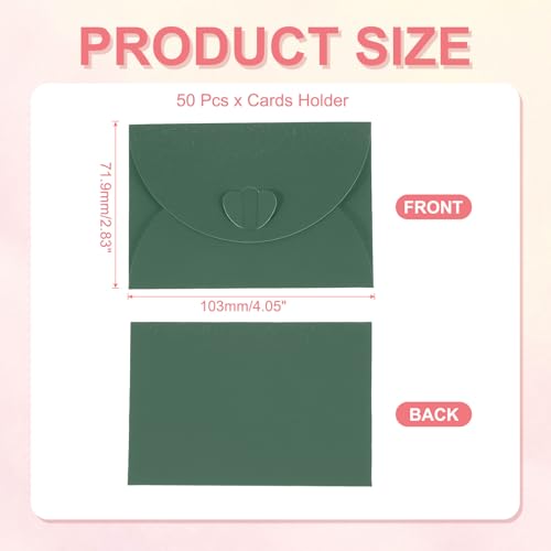 PATIKIL Mini Kartenumschläge 103x72mm Niedliche Kartenhalter Mit Herzverschluss Für Geburtstage Hochzeiten Geschäftskarten Grußkarten (Dunkelgrün Packung Mit 50 Stück)
