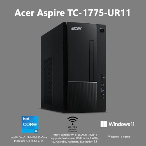 Acer TC-1775-UR11 Windows 11 Intel Core i5-14400 8GB Memory 512GB SSD Wireless Card WI-FI + BT Integrated Graphics 300W Power Supply USB Keyboard/Mouse - Image 3