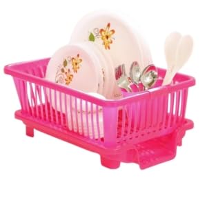 Image of 3 in 1 Large Durable Plastic Kitchen Sink Dish Rack Drainer Drying Rack Washing Basket with Tray for Kitchen, Dish Rack Organizers, Utensils Tools Cutlery, 64x47x23