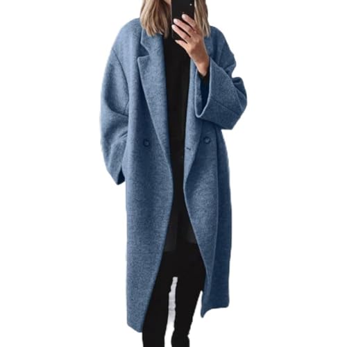Manteau trench long pour femme pour l'automne et l'hiver, manteau décontracté en polyester et laine avec manches longues, couleur unie, microélasticité, vêtements d'extérieur tendance pour femmes (XL