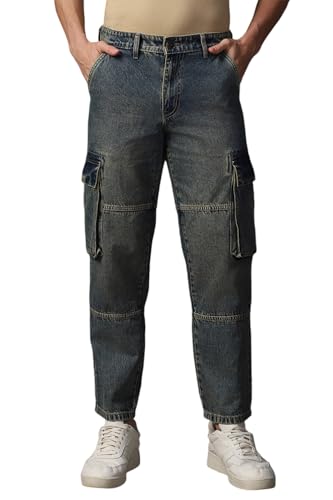 Image of High Star Men Cotton Washed Straight Fit Mid-Rise Regular Jeans