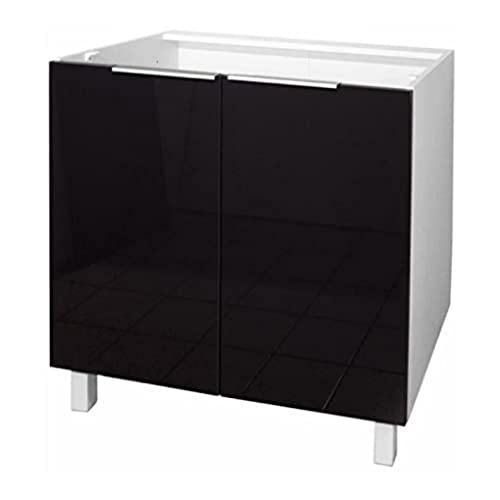 Berlioz Creations CP8BN Meuble Bas de Cuisine avec 2 Portes Noir Haute Brillance 80 x 52 x 83 cm, Fabrication 100% française