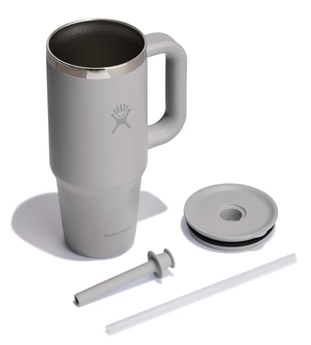 Image of Hydro Flask Travel Tumbler with Handle, Lid and Straw - Insulated Stainless Steel in 24 Oz Tonal Birch
