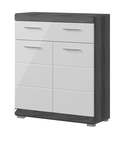 Inn.Furn Badezimmer Kommode weiß Hochglanz und Rauchsilber grau Badschrank mit Schublade Bad Gäste-WC 74 x 88 cm Shawn (Kommode 2) Inn.Furn Badezimmer Kommode weiß Hochglanz und Rauchsilber grau Badschrank mit Schublade Bad Gäste-WC 74 x 88 cm Shawn (Kommode 2)