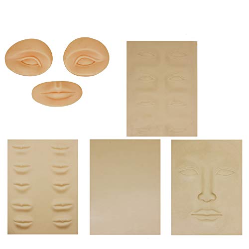 Blank tattoo skin practice makeup,3D cosmetic permanent makeup face, lips,eyebrow eye,2pcs eyes + 1pcs lip tattoo training,fake skin sheets for professionals and beginners(5 Pack)