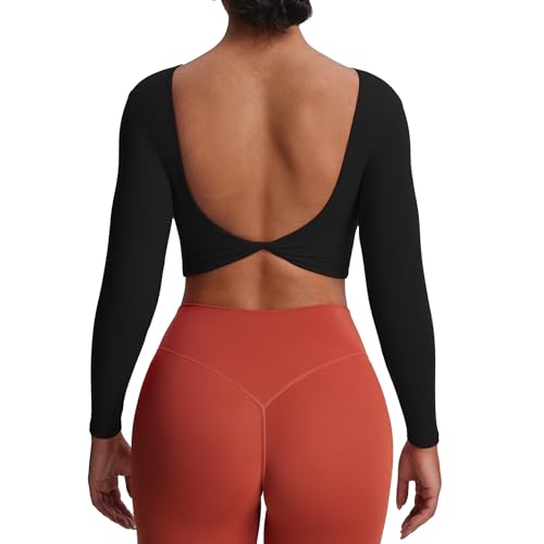 Aoxjox Long Sleeve Crop Tops for Women Emma Twist Back Workout Cropped T Shirt Top