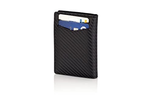 Image of Stealth Mode Men's Slim Front Pocket Wallet - RFID Blocking, Thin Minimalist Design, Genuine Leather - ID Badge Window and 5 Sleeves for Money, Credit Cards, Driver License (Carbon Fiber Leather)