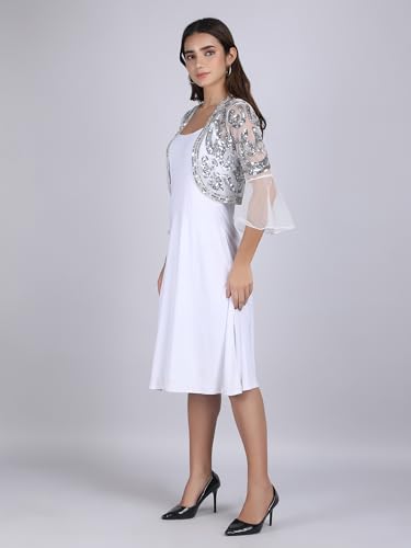Image of Women net Sequins Embroidered Shrug with Flared Sleeves