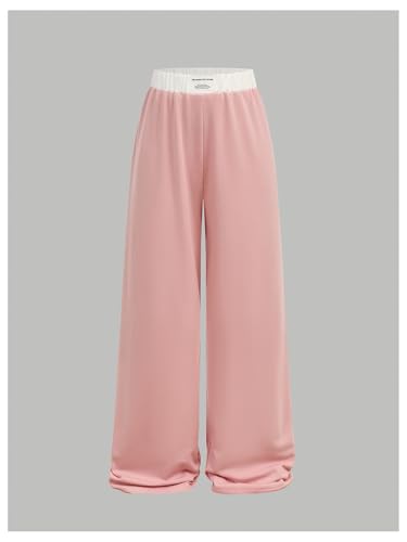 Image of RoseSeek Girl's Baggy Sweatpants Letter Patched Wide Leg Pants Elastic Waist Long Trousers Joggers Trendy