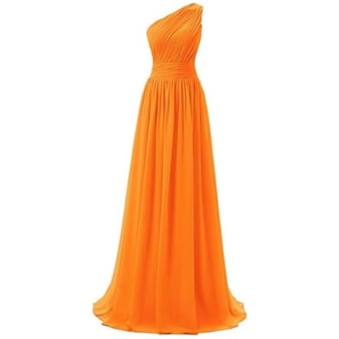 Beilite Women's One Shoulder Bridesmaid Dress Chiffon Long Party Dress Formal Orange 8 Cover
