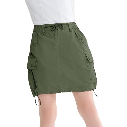 Rolanko Girls Cargo Skirt Parachute Shorts Skirt with Pockets A-Line Summer Kids Skort Casual School Hiking (ArmyGreen, 10-11 Years)