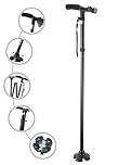 Folding Cane with Led Light, Adjustable Canes and Walking Sticks for Men and Women, Walking Cane Stick for Elderly with Cushion T Handle and Pivoting Quad Base…