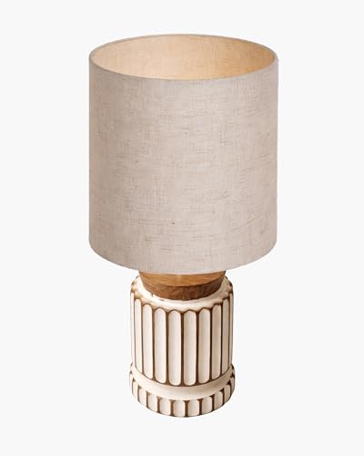 Image of Homesake Wooden Table Lamp | Handcrafted Bedside & Living Room Lamp | Bulb Included | Warm Light | Desk Nightstand Light, Decor Lamp for Bedroom, Study & Home Decor, (KD Khadi Drum)