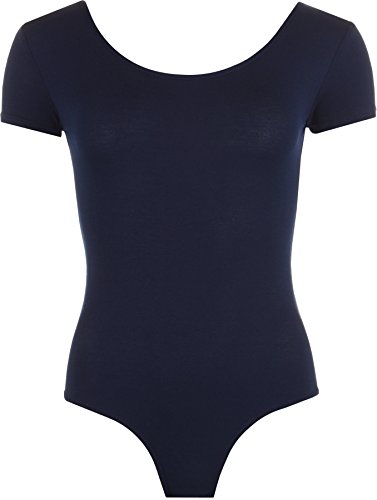 GOSTYLES® Womens Round Neck Ballet Dance Bodysuit, Ladies Plain Soft Stretch Short Sleeve Gymnastic Leotard Top (Navy, S-M)