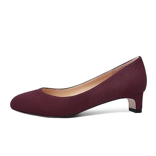 SHOWFOREST Womens Solid Dress Round Toe Business Suede Slip On Block Low Heel Pumps Shoes 1.5 Inch2