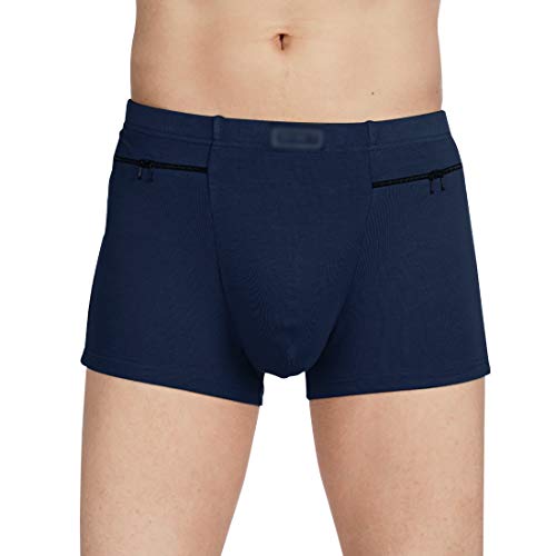 Pocket Underwear for Men with Secret Hidden Pocket, Travel Stash Boxer Brief, X-Large Size 2 Packs (Dark Blue)2