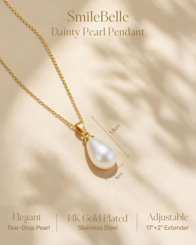 Image of SmileBelle Pearl Necklaces for Women 14k Gold Pearl Pendant Silver Necklace