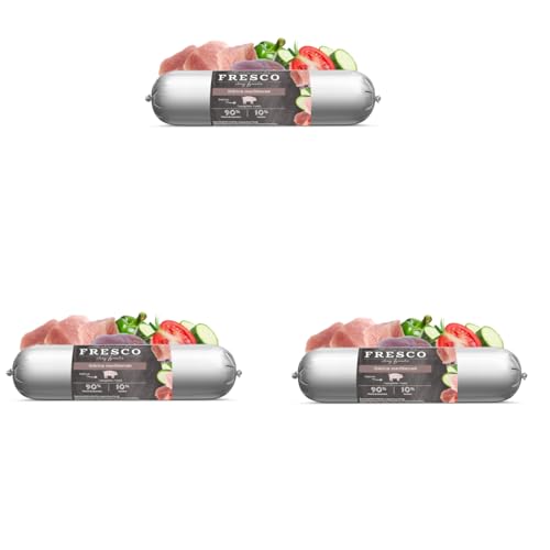 Fresco Dog BarfWurst Ibérico mediterran | 3er Pack | 3 x 400 g | Ergänzungsfuttermittel für Hunde | Exklusive Proteinquelle für ernährungssensible Hunde | Mit mediterranem Gemüse