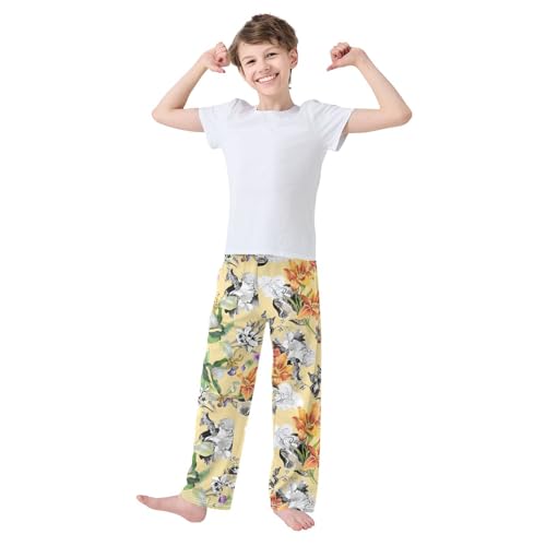 Spring Flowers Butterfly Boys Long Pants Soft Trousers Elastic Waist Kids Lounge Bottoms with Pockets S-XL2