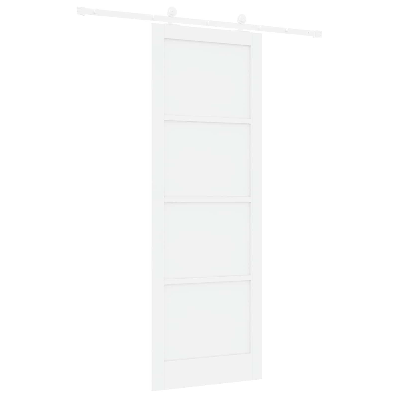 Drzwi przesuwne białe z litego drewna sosnowego 83 x 232 cm z malowaną proszkowo szyną stalową, cicho przesuwające się, zajmuje mało miejsca wzornictwo do wnętrz