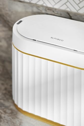 Image of jinligogo ELPHECO Touchless Trash Can with Lid, 1.3 Gallon / 5 Liter Small Automatic Motion Sensor Garbage Bin, Slim Rectangular Plastic Wastebasket for Bathroom, Bedroom, Kitchen, Office (Golden)