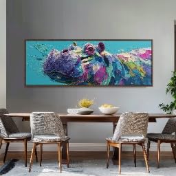 Art violet et bleu abstrait grand format horizontal 60x180cm - 3