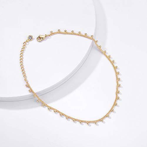 Loyata Dainty Ankle Bracelet,14K Gold Plated Tiny Bead Anklet Dainty White Cubic Zirconia Cross Tassel Foot Chain Cute Lucky Moon Evil Eye Foot Jewelry Boho Anklets For Women (Bead A) #TOP3