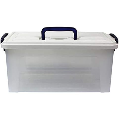 Clear Plastic Storage Box with Lid & Carry Handle Clip Locking Stackable Caddy Container (1, 5.5 Litre) Cover