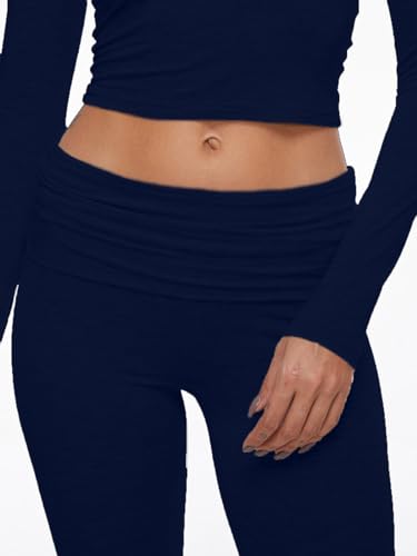 Image of AnotherChill Women's Long Sleeve Top Foldover Flare Pants Lounge Set | 2 piece cropped shirt and slim flare trousers comfy loungewear, soft modal casual matching sets, travel airport outfits