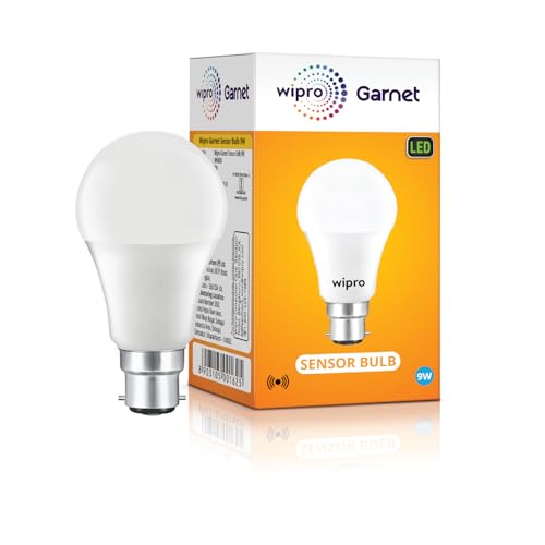 Image of wipro Garnet 9W Motion Sensor LED Bulb for Modern Home | 4 Meter Radius Sensor Area | Auto Off After 60 Seconds Inactivity | Cool Day White (6500K) | Pack of 4