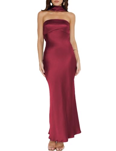 Women's Summer Satin Strapless Tube Top Maxi Dress Elegant Silk