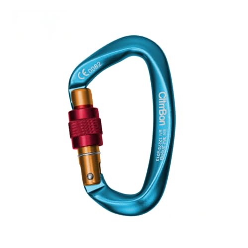 ClimBon 25KN Kletterkarabiner UIAA CE EN Geprüft Geschmiedet Hochfeste Aluminiumlegierung Schraubverschluss 5 Farben für Klettern Rettung (1 Blau)