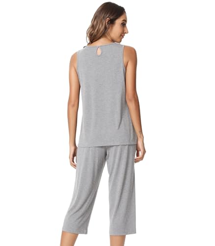 Image of NACHILA Pajamas for Women-Viscose Made from Bamboo, Sleeveless Pjs Tank Top Capri Pants Pajama Sets Cooling Sleepwear