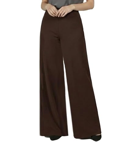 Elegant Wide Leg Crepe Lycra Pants With High Waist (Brown, 4...