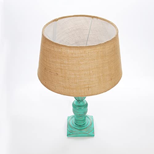 Image of Homesake Handcrafted Wooden Table Lamp for Living Room & Bedroom | Bedside Rustic Algae French Table Lamp with Fabric Jute Shade | Included Bulb | Decorative Wooden Night Lamp for Home Decor, Beige