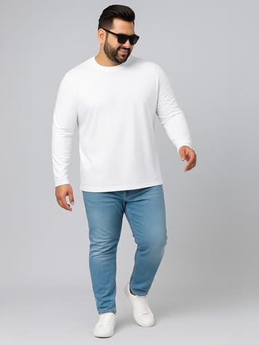 Image of Veirdo Pure Cotton Regular Fit Solid Core Plus Size Plus Size Full Sleeve T-Shirt for Men (Sizes: 2XL to 5XL)