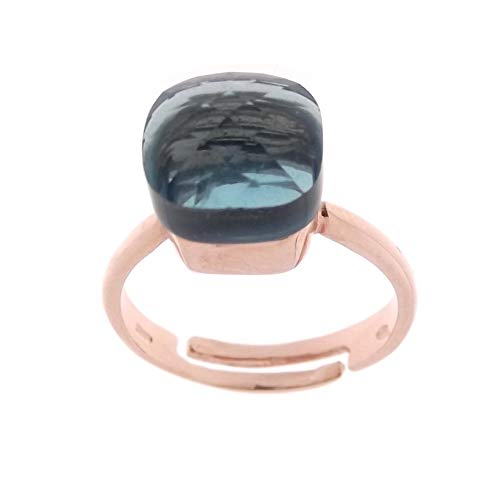 Bague solitaire femme topaze bleue London en argent 925 rose réglable