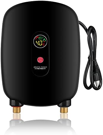 3000W Mini Water Heater 110V Electric Tankless Instant Hot Water Heater Thermostatic Washing Heating System for Home Kitchen Bathroom (Black)