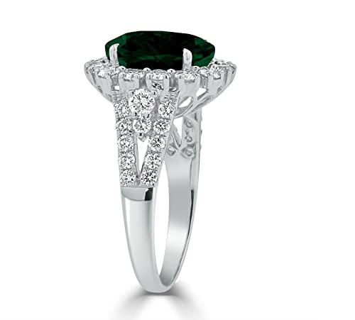 4 Carat Oval Cut Emerald And Natural Diamond Art Deco Wedding Band Rings For Women In 10KT Solid Gold Anniversary And Enagagement Prong Setting (Green Gemstone 3 ctw,Clarity I2, Color HI)3