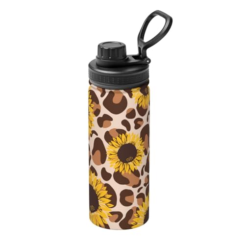 水筒 ヒョウ柄 ひまわり ステンレスボトル 魔法瓶 500ml 直飲み 保冷保温 真空断熱 スポーツボトル 大容量 ハンドル付き 持ち運び 漏れ防止 おしゃれ 登山 アウトドア 通勤 通学