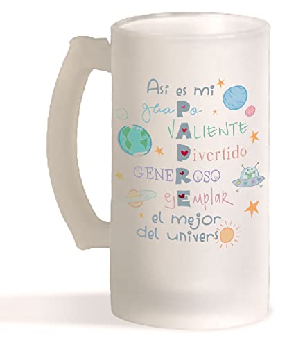 Muy Chulo Jarra Cerveza Así es Mi Padre Impresa Diseño Original Frase divertida Regalo Sorpresa para Papá, Cumpleaños, Día del Padre. Cerámica o glaseada, 11 oz/ 350 ml. (Vidrio glaseado) Cover