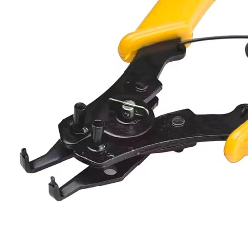 Alicate para Anéis Elásticos com 4 Cabeçotes, Mola Auxiliar, Ângulos 180°/45°/90°, Amarelo