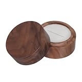 HOODANCOS Caja Redonda de Madera Maciza para Anillos con Tapa, Mini Joyero de Madera con Interior de Terciopelo Protector, Caja de Almacenamiento Decorativa Pequeña para Uso Diario