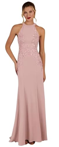 Image of KDTM Satin Lace Mother of The Bride Dresses Long Halter Sleeveless Formal Dresses for Women Wedding Guest