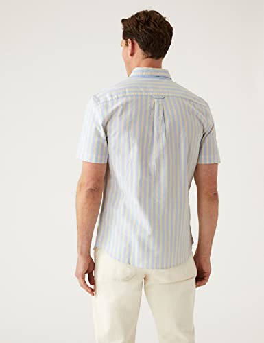 Image of Marks & Spencer Mens Striped Cotton Collared Neck Regular Fit Oxford Shirt