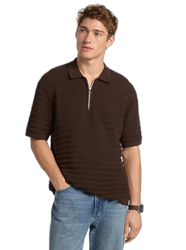 Michael Kors - Michael Kors Men's Textured Sweater Zip Polo - Chocolate, Size Large - Best Deal on Amazon
