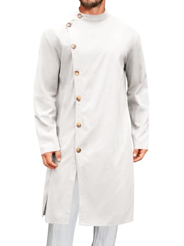 Runcati Mens Kaftan Thobe Button Down Long Sleeve Robe Casual