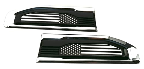 Image of Pair Set Turbo Diesel Emblems Side Vent Logo Compatible with 2020-2025 Sierra 1500 Dura-max Turbo Diesel Badge Kit 86532091 (Flag-Chrome White)