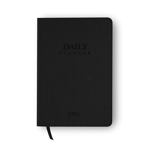 delka 2026 A5 Daily Planner Diary Day Per Page Appointment Book Weekly Planner Goal Setting Journal Hardback Notebook for Office School & Personal Use (200 Pages 80 GSM) (Charcoal Black)